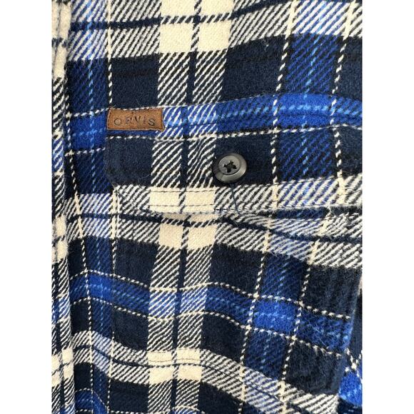 Orvis Plaid Flannel Shirt Button Down Shacket Mens Medium Blue Black Cotton - Picture 5 of 9